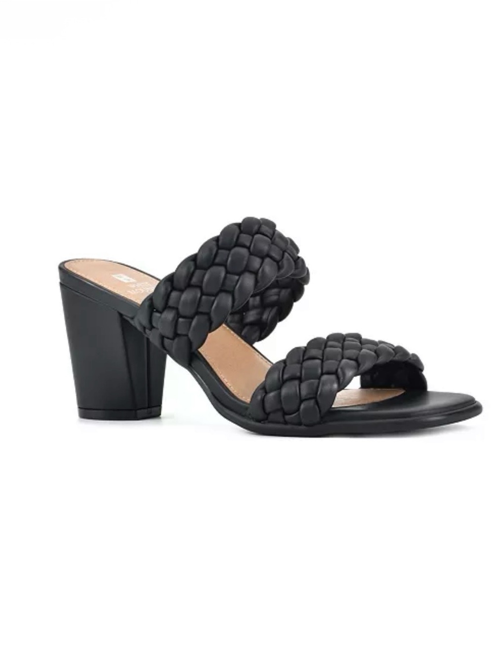 White Mountain Black Braided Double-Strap Block Heel Mule